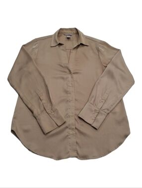 ✨2/$25 H&M women's tan button down business casual long sleeve shirt 
